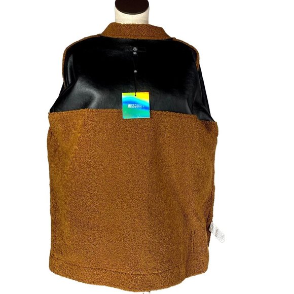 Missguided NWT Women's Size 10 Borg Brown Faux Leather Teddy Aviator Jacket - Picture 9 of 13